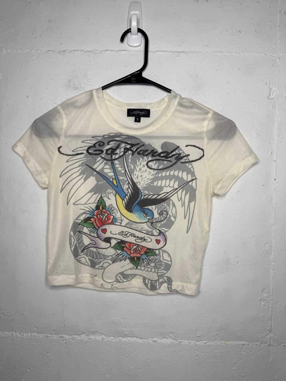 Ed Hardy Mesh Baby Tee Womens Size Small